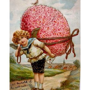 Easter Postcard Fantasy Angel Hauling Exaggerated Egg Series 443 Otto Schloss
